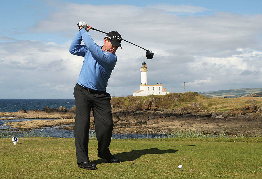 Tom Watson tees off on the ninth hole at Turnberry during The 138th Open in 2009